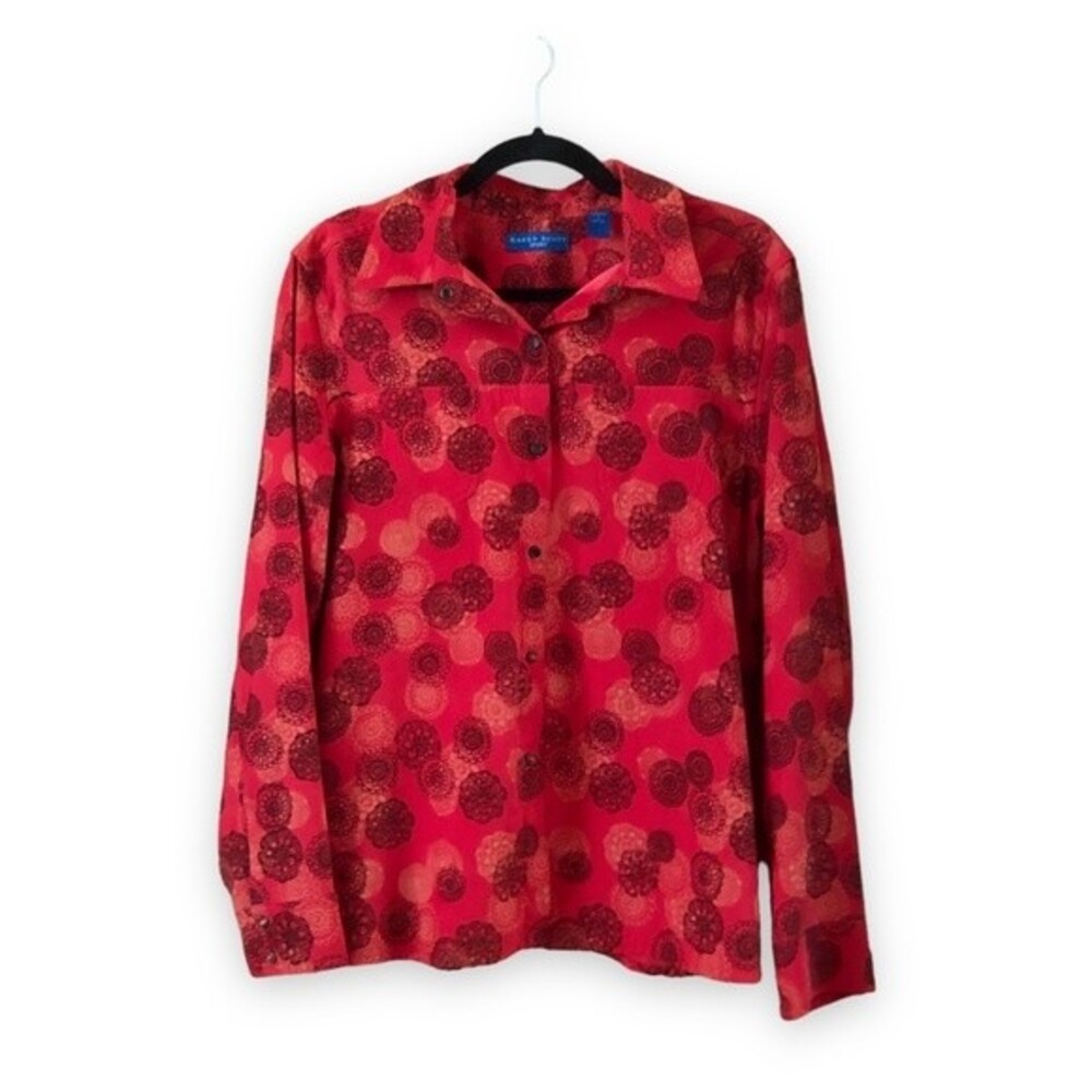 Karen Scott Sport Red Mandala Snap Front Shirt Size Large Boho Groovy